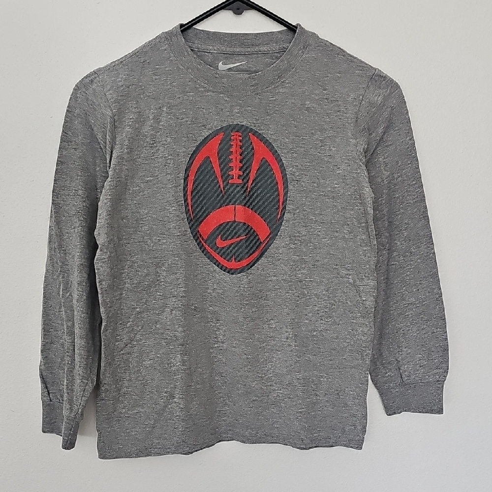 Nike Gray Long Sleeve Shirt with Red Football Graphic